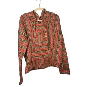 El Paso Saddle Blanket Co Mexican Hippie Hoodie Baja Size Large (est) Pullover